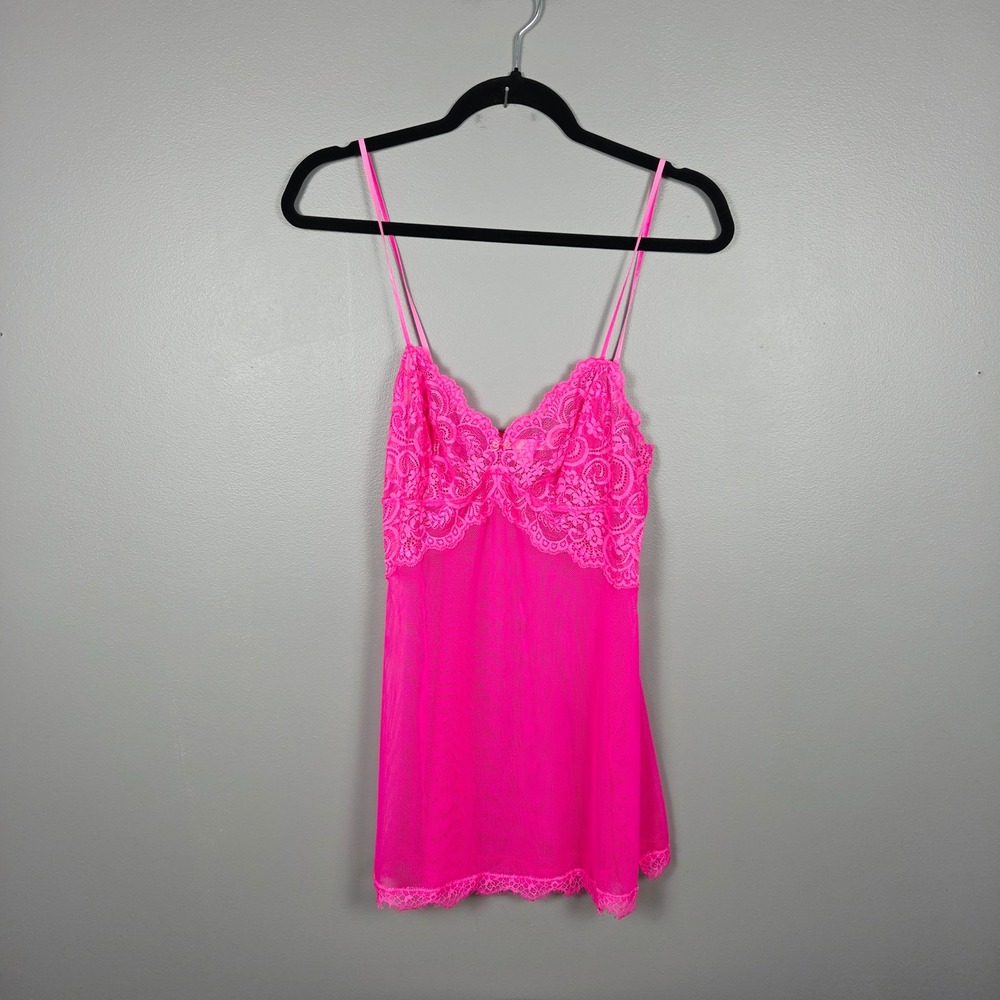 Victoria's Secret Women's Camisole M Vintage Y2K Mesh Lace Hot Pink 2005